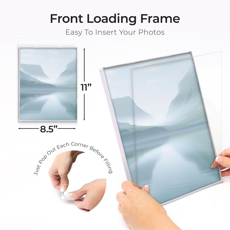 MANTELLO ESSENTIALS Front Loading White Picture Frame 8.5x11 - Set of 6 - Table Desk Wall hanging For Artwork - Certificates Diplomas - Family Gallery Multi Photo Frame - Image 4